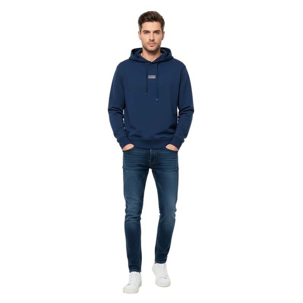 Versace Jeans Couture Steel Blue Cotton Mens Metallic Chest Logo Hoodie